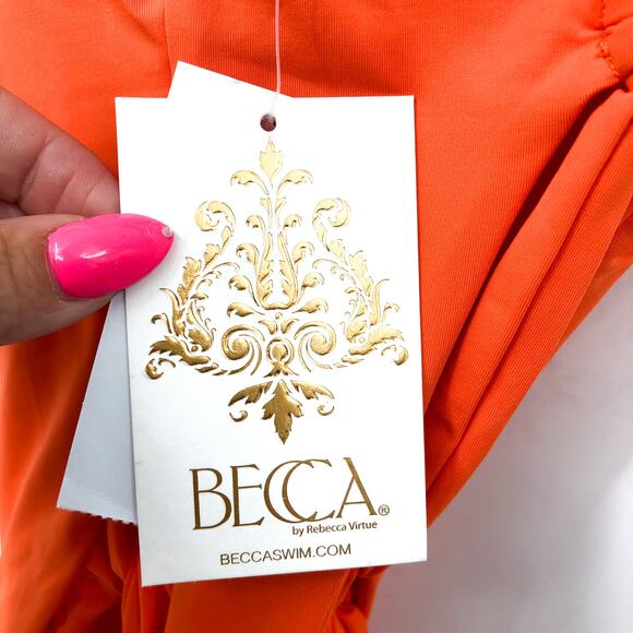 BECCA Baja Mar One Piece Swimsuit Small Orange Carrot Bow Side Cut Out NWT - Picture 8 of 11